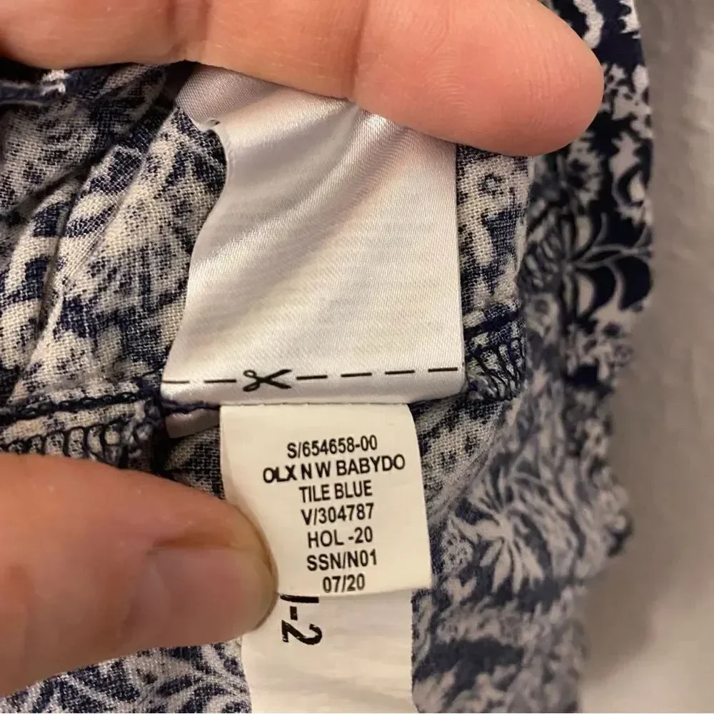 Old navy girls tile blue print Long 3/4 sleeve cotton rayon dress L 10/12